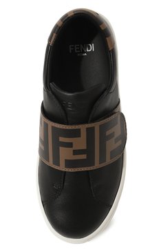 Детские кожаные кеды FENDI черного цвета, арт. JMR325/A7N4/28-31 | Фото 4 (Материал внутренний: Натуральная кожа; Материал сплава: Проставлено; Нос: Не проставлено; Кросс-КТ: велькро)