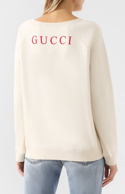 Хлопковый пуловер с принтом GUCCI белого цвета по цене 146000 руб., арт. 539088/X916B, фото 4 Хлопковый пуловер с принтом GUCCI, арт. 539088/X916B, фото 4