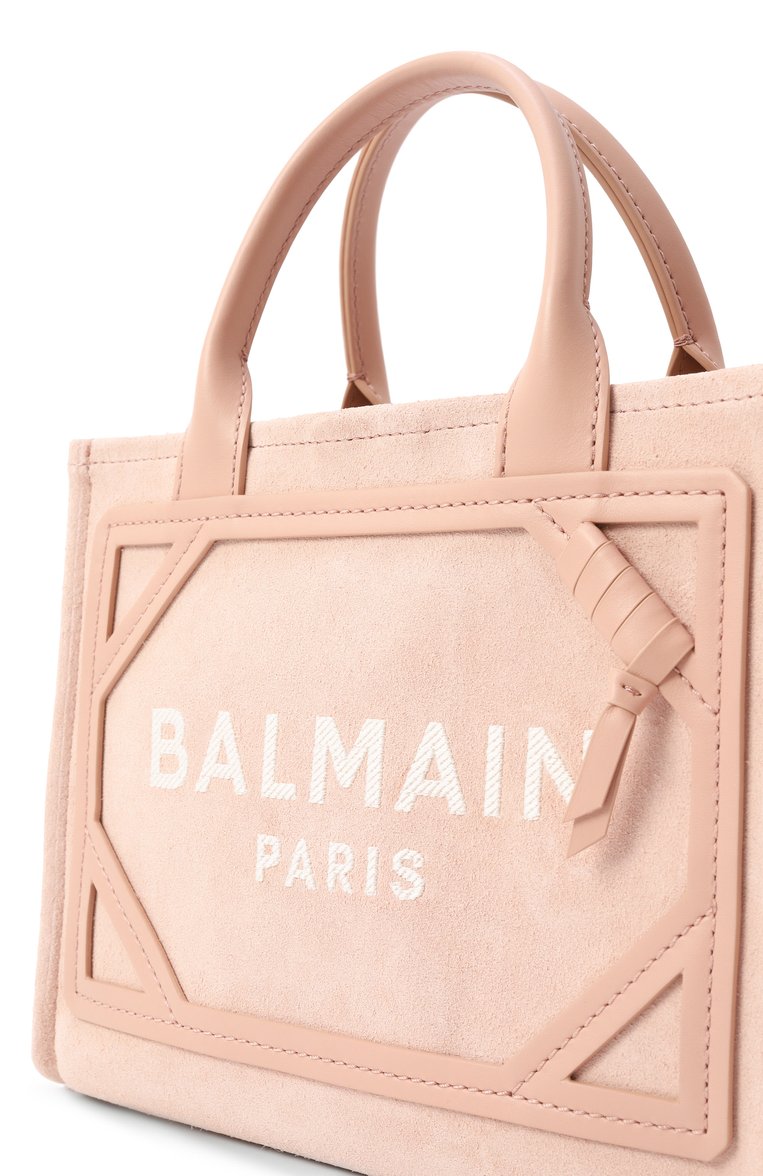 Женская сумка b-army small BALMAIN светло-розового цвета, арт. EN1FE900/LDCY | Фото 3 (Ремень/цепочка: На ремешке; Материал: Натуральная кожа, Натуральная замша; Драгоценные камни: Проставлено; Материал сплава: Проставлено; Размер: small)