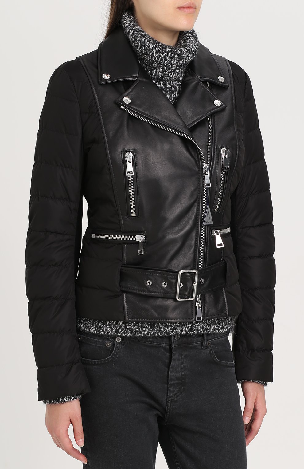 Пуховик с кожаной вставкой и косой молнией MONCLER, арт. C2-093-45938-00-5092M, фото 3