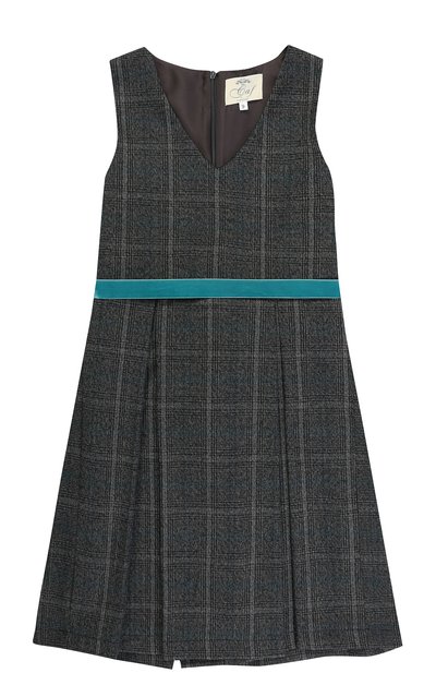 Шерстяное платье в клетку с защипами и поясом CAF, арт. 309-SP/CINTURA BLU C0ME QUADRETT0/6A-8A, фото 1