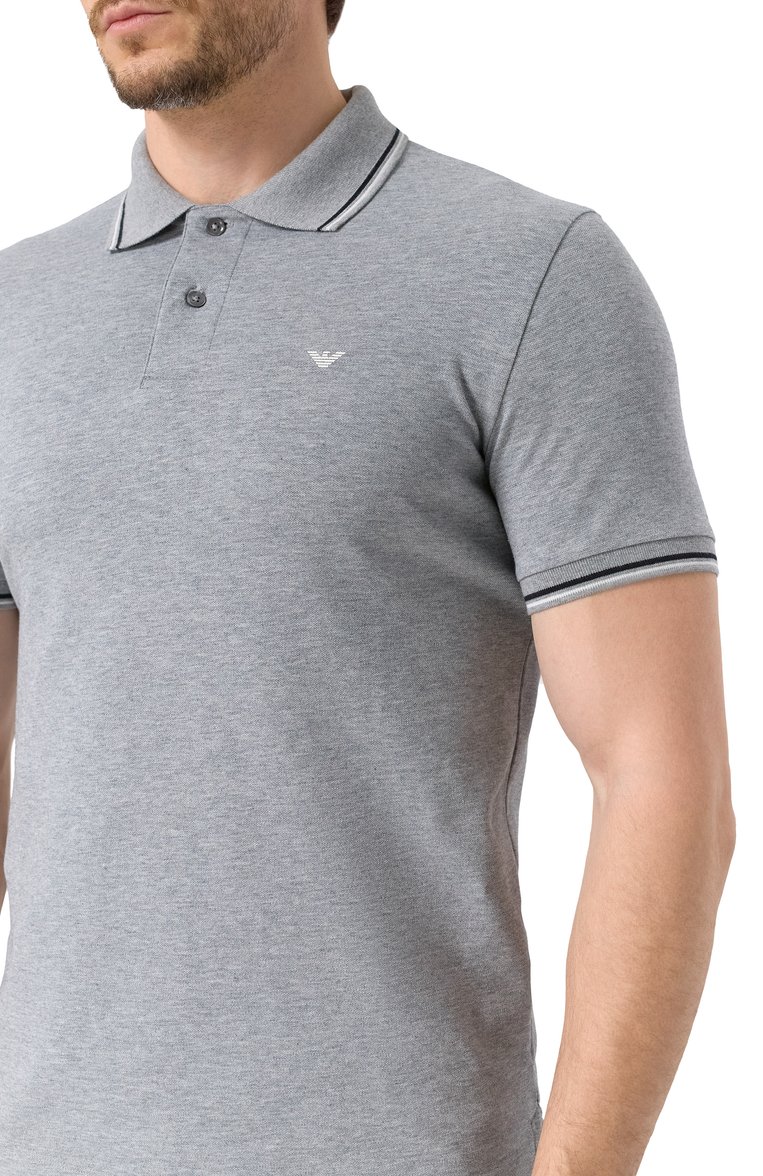 Мужское хлопковое поло EMPORIO ARMANI серого цвета, арт. 8N1FB4/1JPTZ | Фото 5 (Длина (для топов): Стандартные; Рукава: Короткие; Стили: Кэжуэл; Принт: Без принта; Застежка: Пуговицы; Материал внешний: Хлопок; Кросс-КТ: Джерси; Мужское Кросс-КТ: Футболка-одежда)