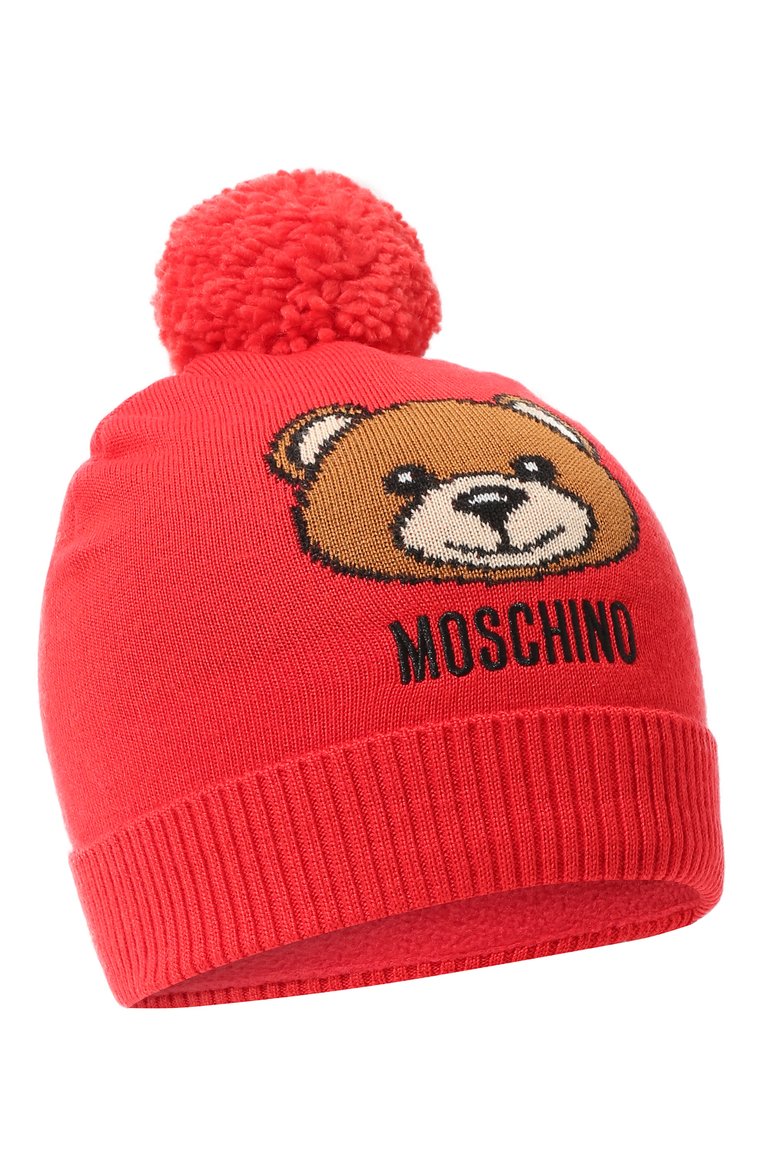 Детского шерстяная шапка MOSCHINO красного цвета, арт. HUX01T/LHE18 | Фото 1 (Материал: Текстиль, Шерсть, Синтетический материал; Тематический товар: Teddy Bear; Нос: Не проставлено; Материал сплава: Проставлено; Региональные ограничения белый список (Axapta Mercury): Не проставлено)