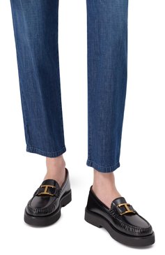 Женские кожаные лоферы TOD’S черного цвета, арт. XXW54K0HN90/SHA | Фото 3 (Материал сплава: Проставлено; Каблук высота: Низкий; Материал внешний: Натуральная кожа; Подошва: Платформа; Материал внутренний: Натуральная кожа; Драгоценные камни: Проставлено)