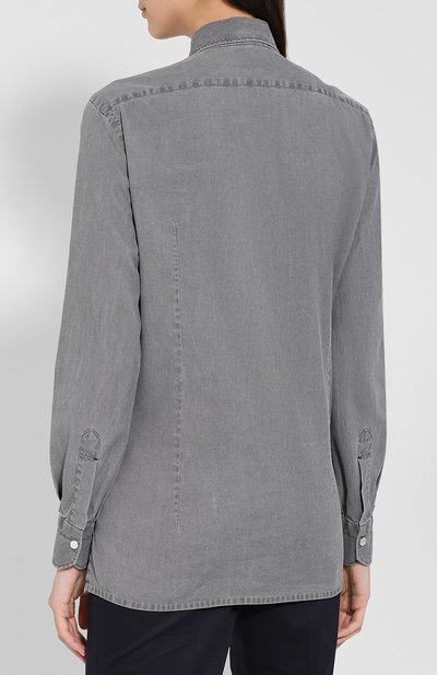 Джинсовая блуза с накладным карманом KITON, арт. D46420H06434, фото 4