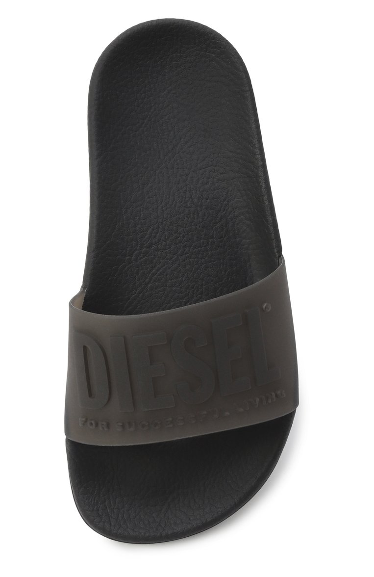 Детский шлепанцы DIESEL черного цвета, арт. BC0521/P8057 | Фото 4 (Материал внутренний: Резина, Текстиль; Нос: Не проставлено; Материал внешний: Экокожа; Автоматизация состава: Проставлено)
