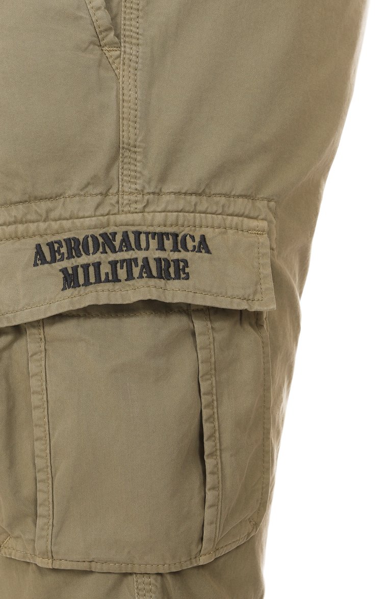 Мужские хлопковые шорты AERONAUTICA MILITARE хаки цвета, арт. 241/BE066CT1122 | Фото 6 (Длина Шорты М: До колена; Материал внешний: Хлопок; Принт: Без принта; Случай: Повседневный; Стили: Милитари)