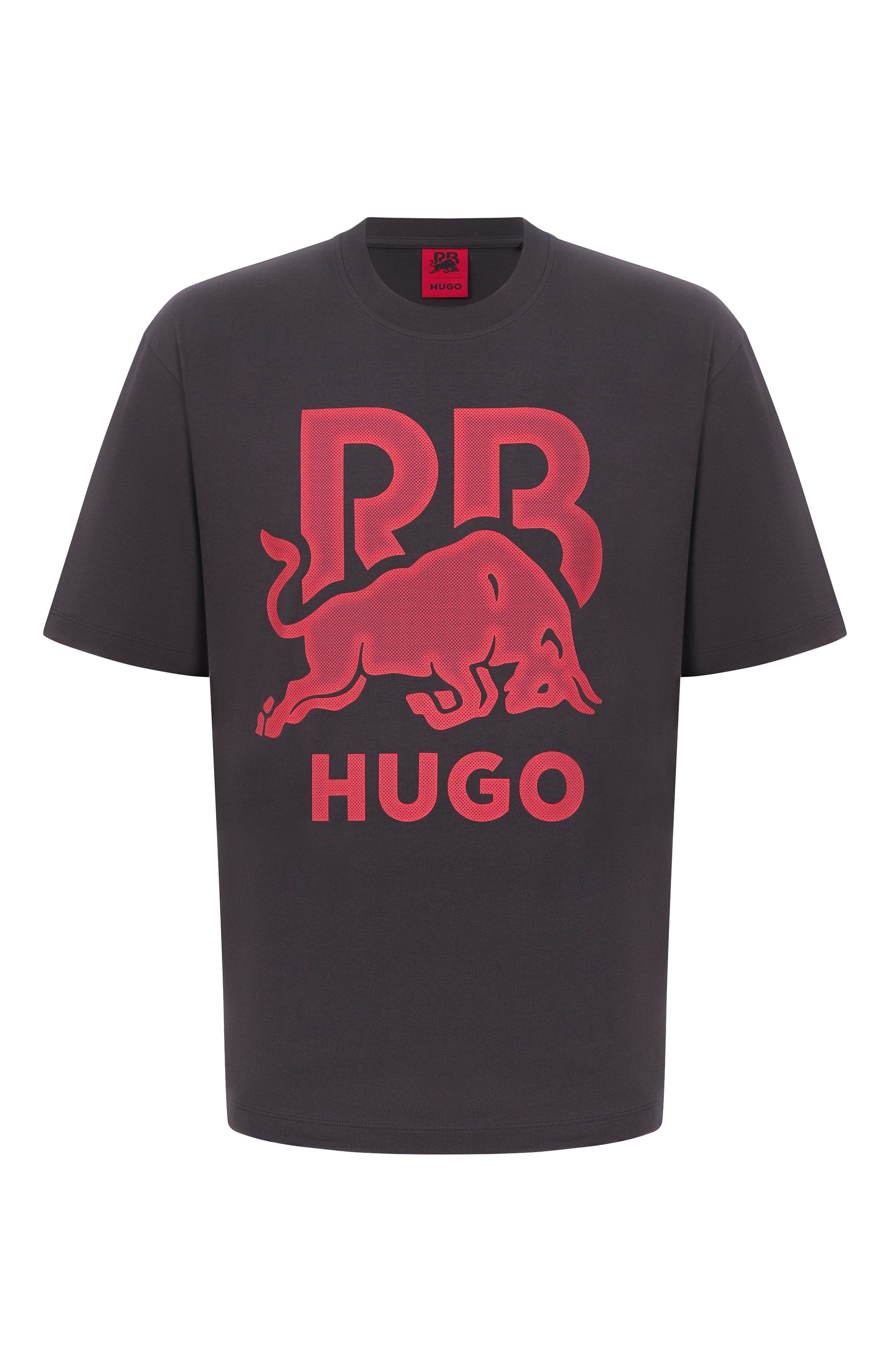 Хлопковая футболка HUGO темно-серого цвета по цене 9495 руб., арт. 50551836, фото 1 Хлопковая футболка HUGO, арт. 50551836, фото 1