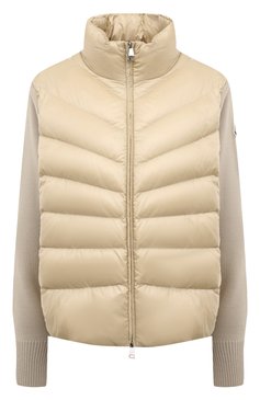 Женская пуховая куртка MONCLER бежевого цвета, арт. 9B000-24-M1131 | Фото 1 (Драгоценные камни: Проставлено; Материал сплава: Проставлено; Рукава: Длинные; Стили: Кэжуэл; Кросс-КТ: Утепленный, Куртка; Материал утеплителя: Пух и перо; Длина (верхняя одежда): Короткие; Материал внешний: Синтетический материал)