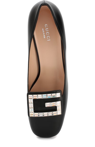 Кожаные туфли с отделкой кристаллами на устойчивом каблуке GUCCI, арт. 522697/C9D00, фото 5