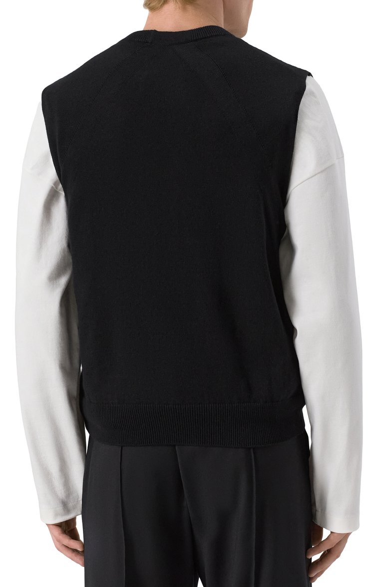 Мужской жилет из кашемира и хлопка JIL SANDER черного цвета, арт. J23FB0101/J13271 | Фото 4 (Материал внешний: Шерсть, Кашемир, Хлопок; Длина (верхняя одежда): Короткие; Мужское Кросс-КТ: Жилет-одежда; Стили: Минимализм)