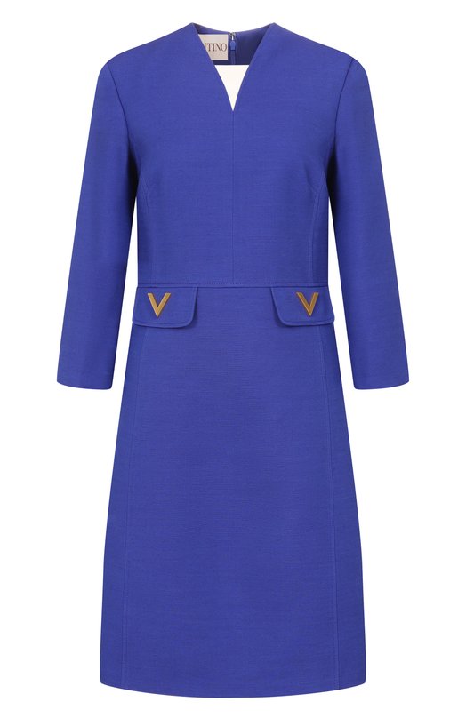 Платье из шерсти и шелка Valentino 8B3VAJ56/1CF Синий 8B3VAJ56/1CF