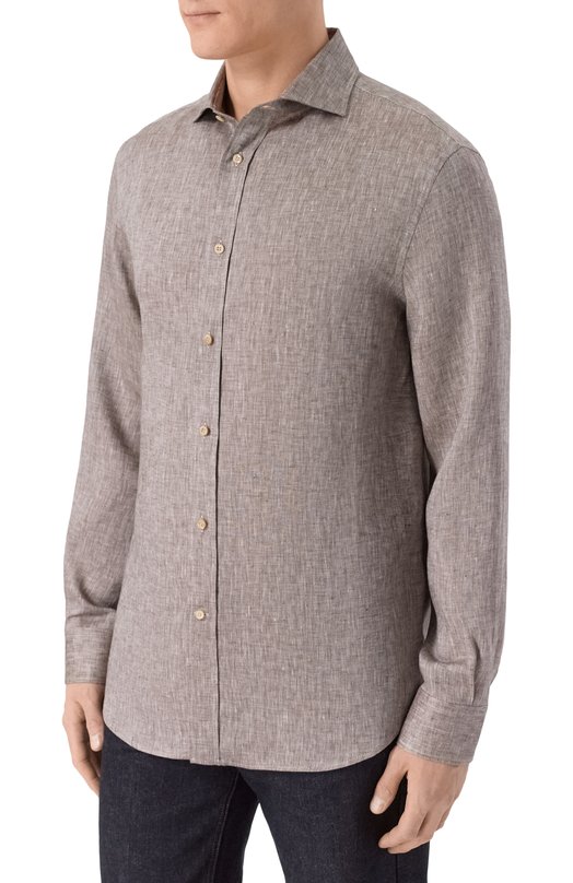 Льняная рубашка Brunello Cucinelli MM6840627 Коричневый  MM6840627 Фото 3