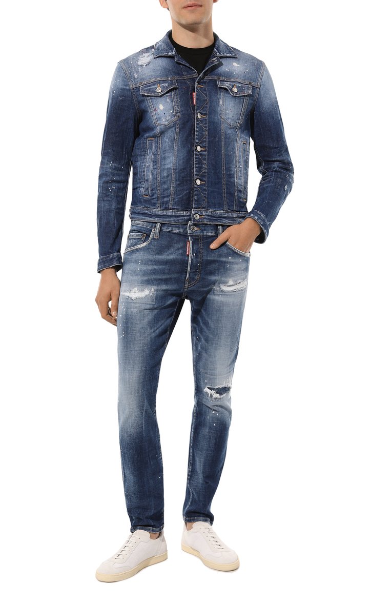 Мужская джинсовая куртка DSQUARED2 синего цвета, арт. S74AM1425/S30342 | Фото 2 (Рукава: Длинные; Длина (верхняя одежда): Короткие; Материал внешний: Хлопок, Деним; Кросс-КТ: Куртка, Деним, Легкие; Стили: Гранж)