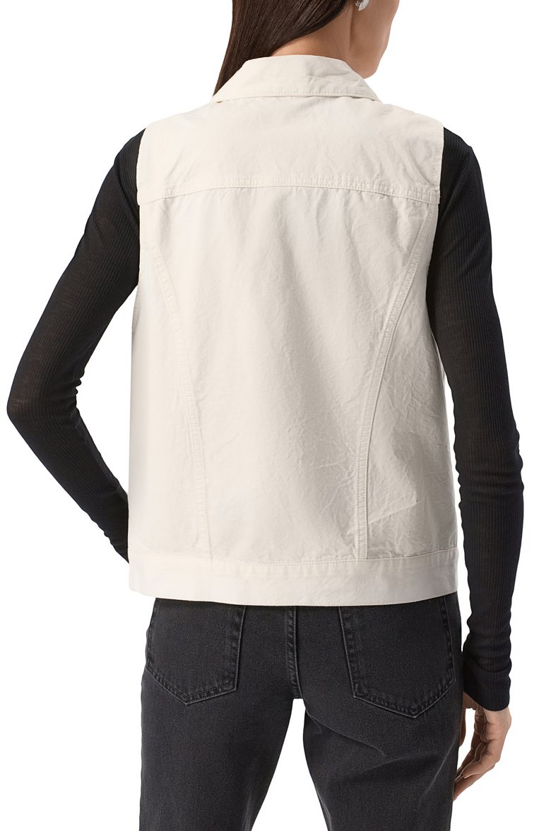 Женский джинсовый жилет ANN DEMEULEMEESTER белого цвета, арт. B0010181/FA559 | Фото 4 (Длина (верхняя одежда): Короткие; Материал подклада: Хлопок; Кросс-КТ: Деним; Материал внешний: Деним, Хлопок; Стили: Кэжуэл)
