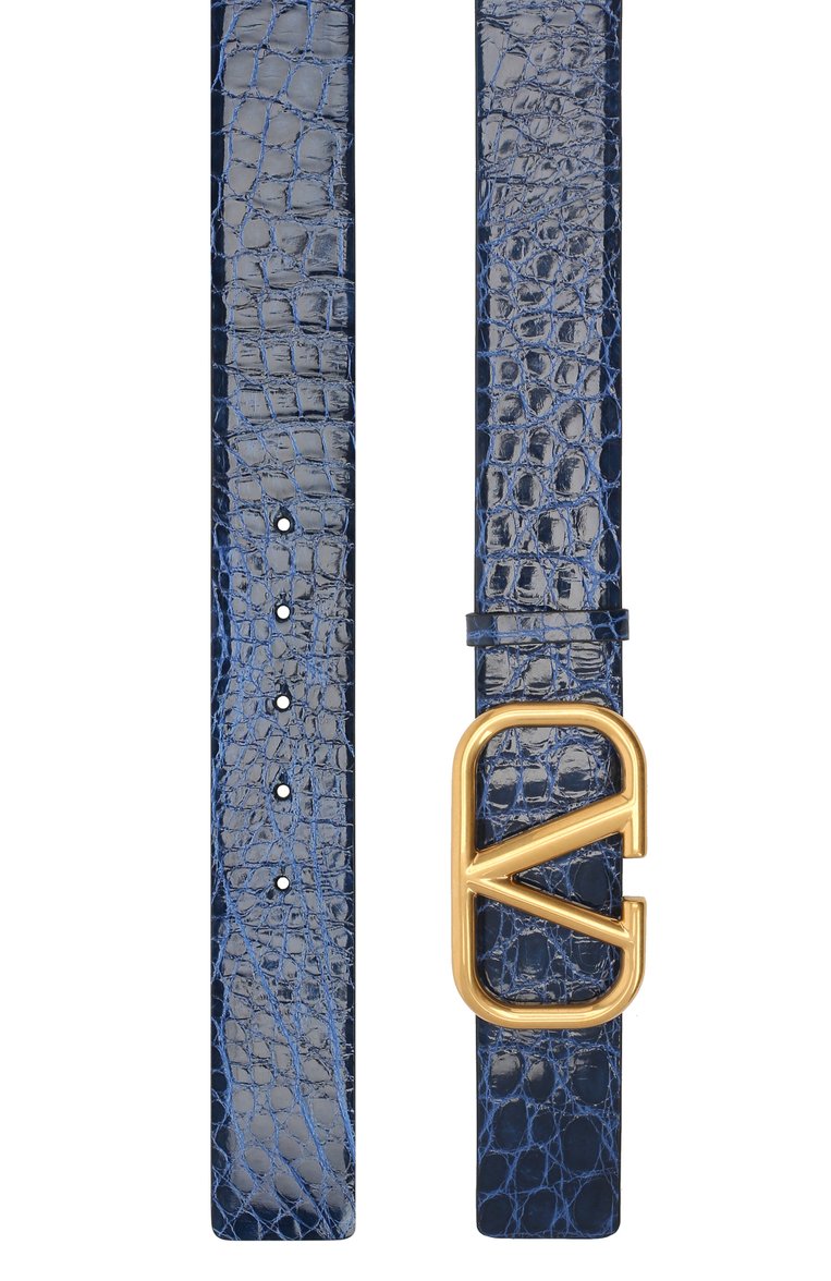 Женский ремень из кожи аллигатора vlogo signature VALENTINO синего цвета, арт. UW2T0S11/QRL/AMIS | Фото 2 (Материал: Экзотическая кожа; Нос: Не проставлено)