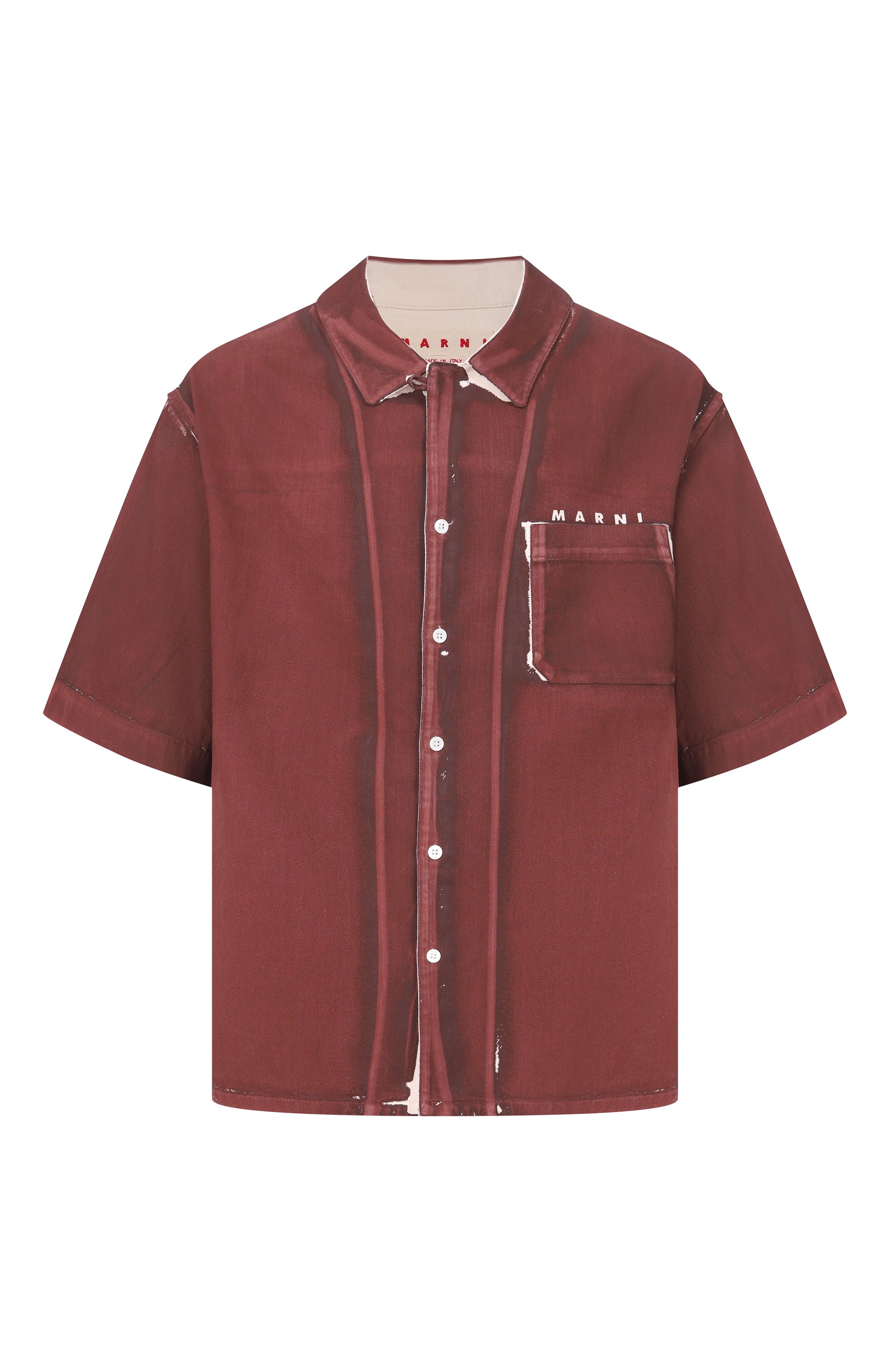 Джинсовая рубашка MARNI бордового цвета по цене 97900 руб., арт. CUJU0017A2/USCY64, фото 1 Джинсовая рубашка MARNI, арт. CUJU0017A2/USCY64, фото 1