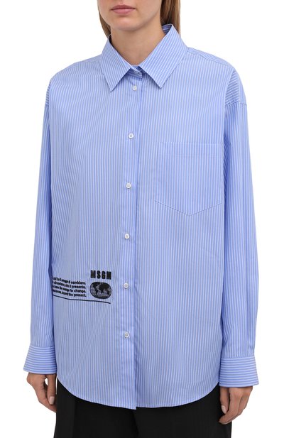 Хлопковая рубашка MSGM голубого цвета по цене 25800 руб., арт. 3141MDE191 217706, фото 3 Хлопковая рубашка MSGM, арт. 3141MDE191 217706, фото 3