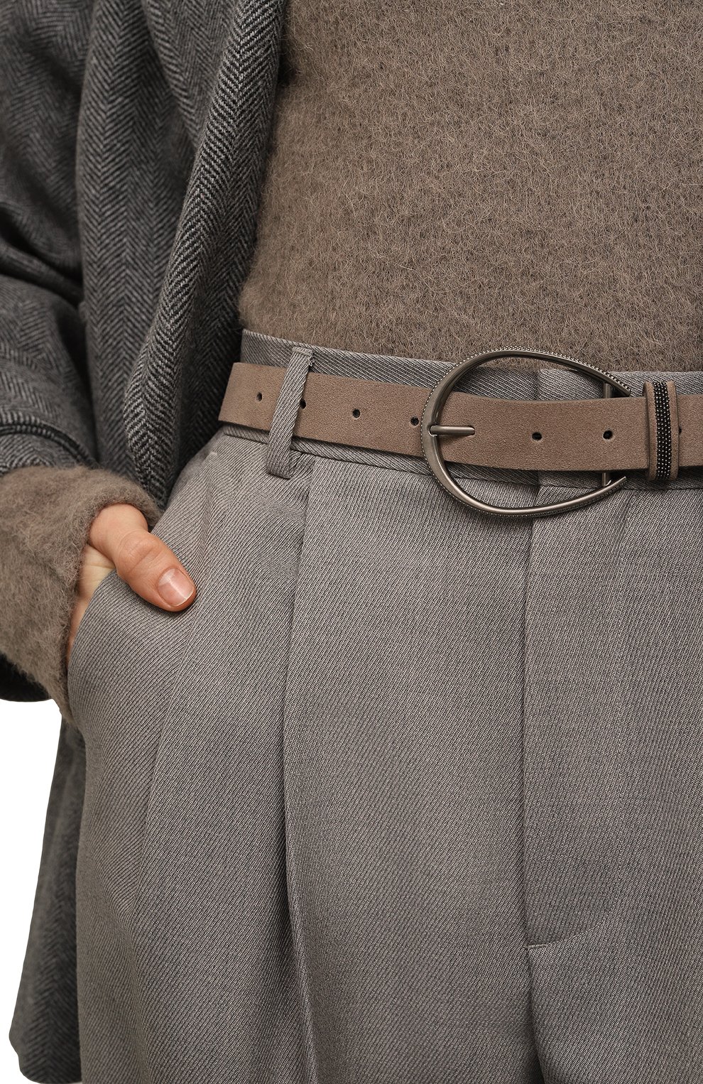 Замшевый ремень BRUNELLO CUCINELLI темно-серого цвета по цене 75950 руб., арт. M0DELC242, фото 2 Замшевый ремень BRUNELLO CUCINELLI, арт. M0DELC242, фото 2