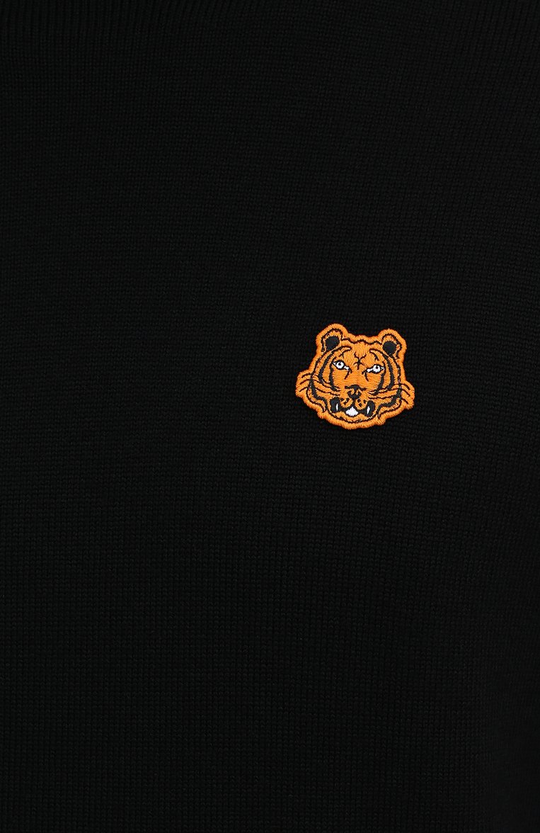 Мужской шерстяной свитер KENZO черного цвета, арт. FA65PU5383TA | Фото 5 (Длина (для топов): Стандартные; Рукава: Длинные; Материал внешний: Шерсть; Принт: Без принта; Стили: Кэжуэл; Мужское Кросс-КТ: Свитер-одежда)