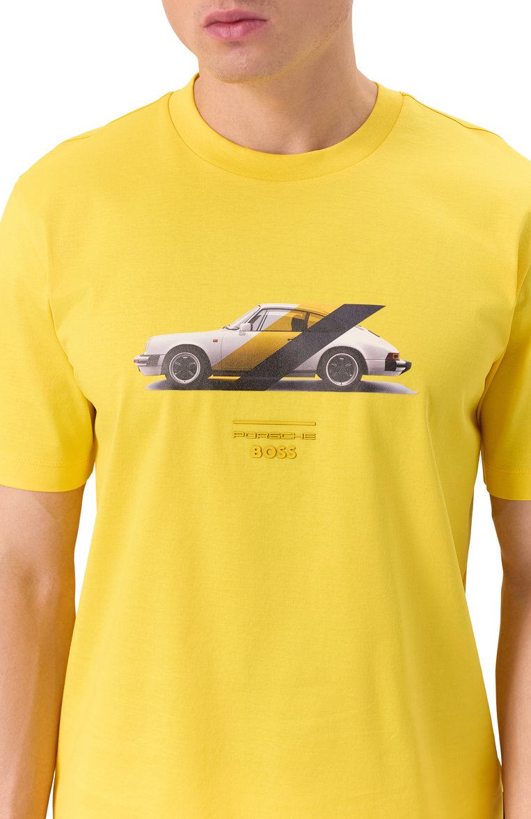Мужская хлопковая футболка boss x porsche BOSS желтого цвета, арт. 50531455 | Фото 5 (Длина (для топов): Стандартные; Материал внешний: Хлопок; Рукава: Короткие; Принт: С принтом; Стили: Кэжуэл; Мужское Кросс-КТ: Футболка-одежда; Кросс-КТ: Джерси; Автоматизация состава: Проставлено; Детали: Декор; Автоматизация ТО: Проставлено)