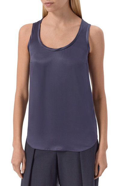 Атласный топ BRUNELLO CUCINELLI синего цвета по цене 99500 руб., арт. M0C59E0600, фото 3 Атласный топ BRUNELLO CUCINELLI, арт. M0C59E0600, фото 3