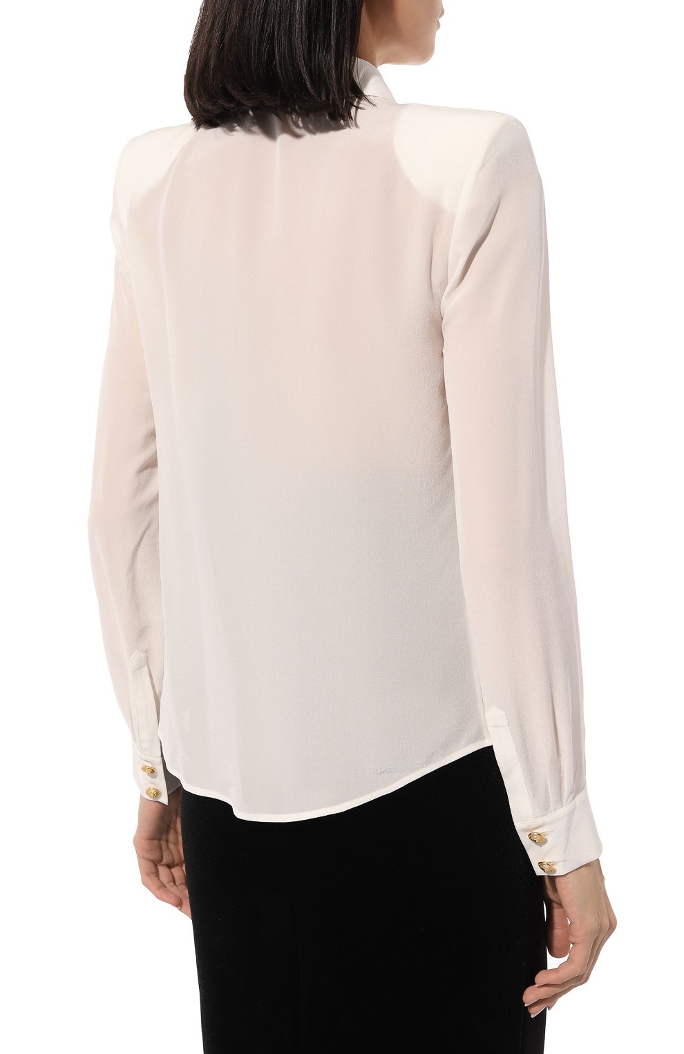 Шелковая рубашка BALMAIN молочного цвета по цене 99000 руб., арт. AF0HS050SB66, фото 4 Шелковая рубашка BALMAIN, арт. AF0HS050SB66, фото 4