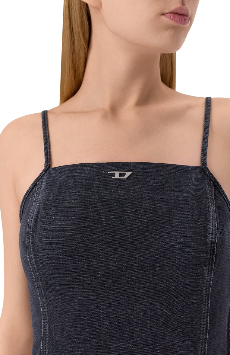 Женский джинсовый комбинезон DIESEL черного цвета, арт. A14068/007Z9 | Фото 5 (Материал сплава: Проставлено; Драгоценные камни: П�роставлено; Длина (брюки, джинсы): Стандартные; Случай: Повседневный; Материал внешний: Деним, Хлопок, Синтетический материал; Кросс-КТ: Деним; Стили: Кэжуэл; Женское Кросс-КТ: Комбинезон-одежда; Рукава: На бретелях)
