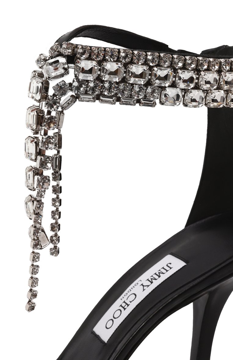 Женские кожаные босоножки verity 100 JIMMY CHOO черного цвета, арт. VERITY SANDAL 100/BYK | Фото 7 (Драгоценные камни: Проставлено; Материал сплава: Проставлено; Материал внешний: Натуральная кожа; Под�ошва: Плоская; Материал внутренний: Натуральная кожа; Каблук высота: Высокий; Каблук тип: Шпилька)