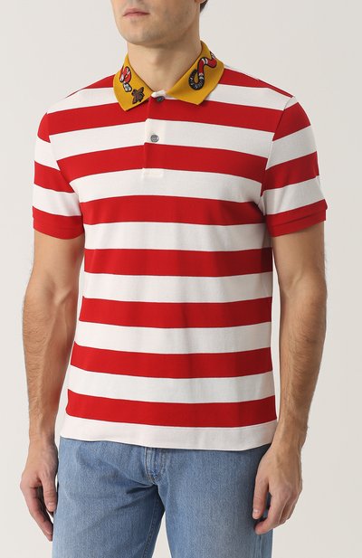Хлопковое поло в контрастную полоску GUCCI, арт. 431039/X5B58, фото 3