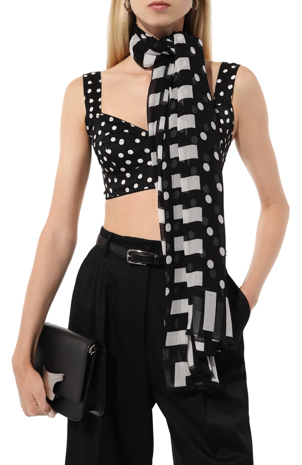 Шелковый шарф DOLCE & GABBANA черно-белого цвета по цене 73500 руб., арт. FS182A/GDCLE, фото 3 Шелковый шарф DOLCE & GABBANA, арт. FS182A/GDCLE, фото 3