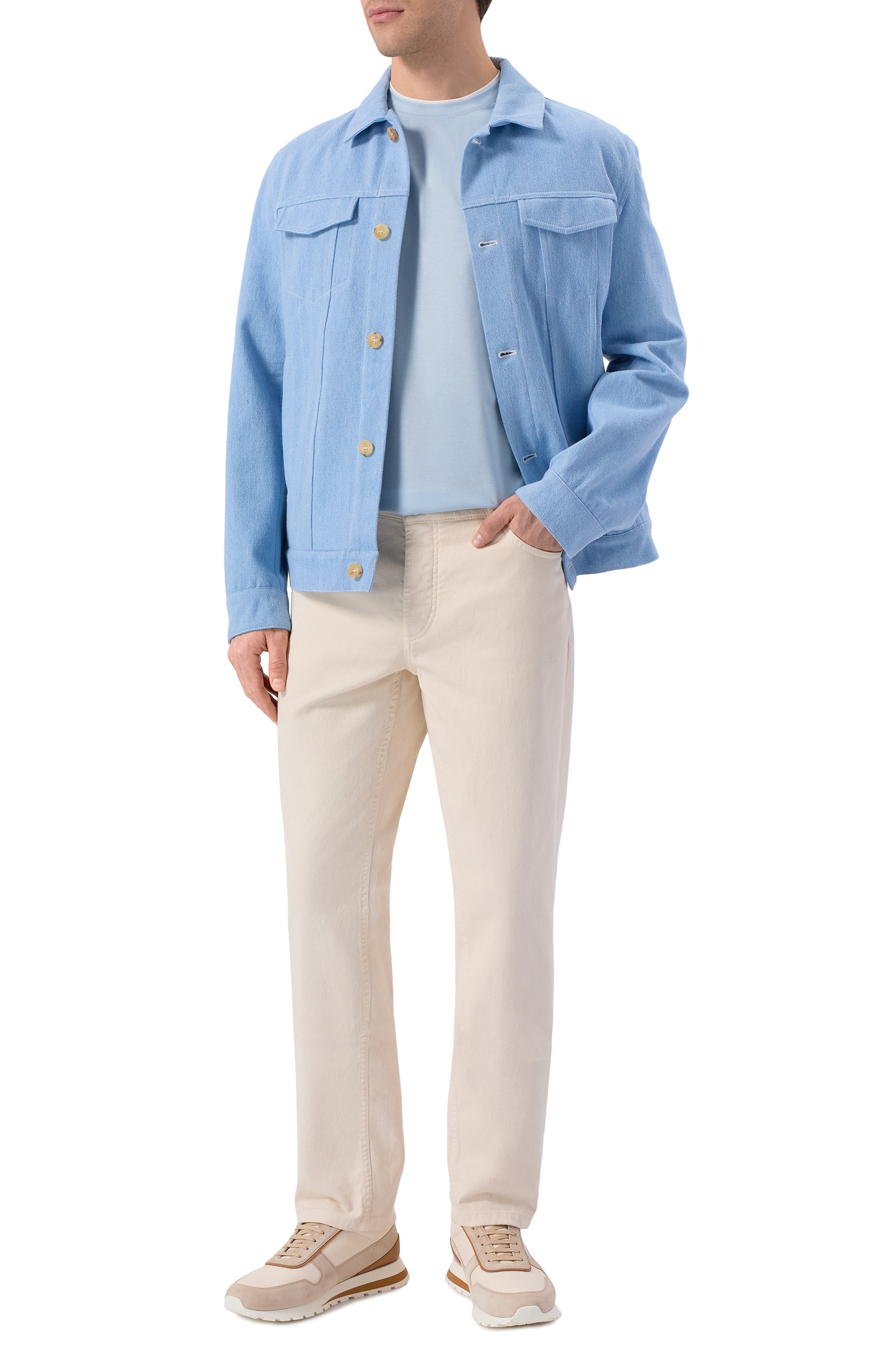 Хлопковая футболка KITON светло-голубого цвета по цене 114500 руб., арт. UMK0970, фото 2 Хлопковая футболка KITON, арт. UMK0970, фото 2