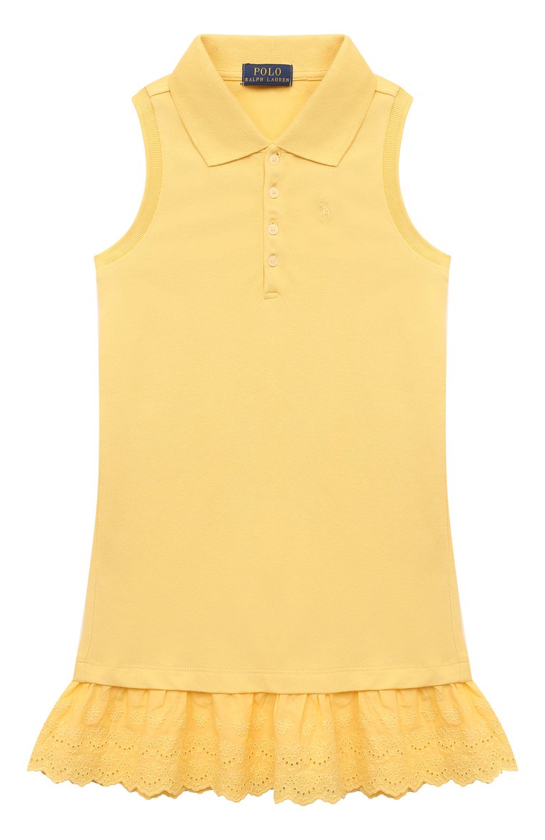 Детское хлопковое платье POLO RALPH LAUREN желтого цвета, арт. 313862270 | Фото 1 (Материал внешний: Хлопок; Девочки Кросс-КТ: Платье-одежда; Случай: Повседневный; Материал сплава: Проставлено; Драгоценные камни: Проставлено; Рукава: Без рукавов; Ростовка одежда: 12 лет | 152 см, 9 лет | 134 см, 8 лет | 128 см, 13 - 15 лет | 158 см)
