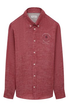 Детская льняная рубашка BRUNELLO CUCINELLI темно-розового цвета, арт. BM633C305C | Фото 1 (Рукава: Длинные; Драгоценные камни: Проставлено; Материал сплава: Проставлено; Материал внешний: Лен; Случай: Повседневный; Ростовка одежда: 12 лет | 152 см)