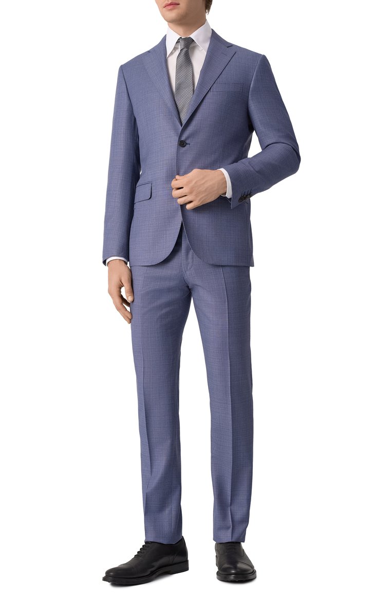 Мужской шерстяной костюм CORNELIANI синего цвета, арт. 256008-2518284_SET | Фото 1 (Рукава: Длинные; Материал подклада: Купро; Материал внешний: Шерсть; Костюмы М: Однобортный; Стили: Классический)