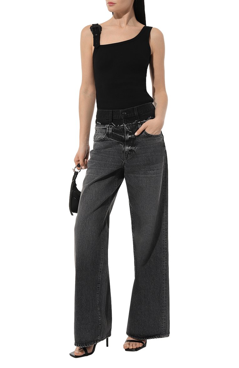 Женская хлопковая майка VERSACE JEANS COUTURE черного цвета, арт. 76HAM625/J0004 | Фото 2 (Длина (для топов): Стандартные; Материал внешний: Хлопок; Стили: Гранж; Рукава: На бретелях)
