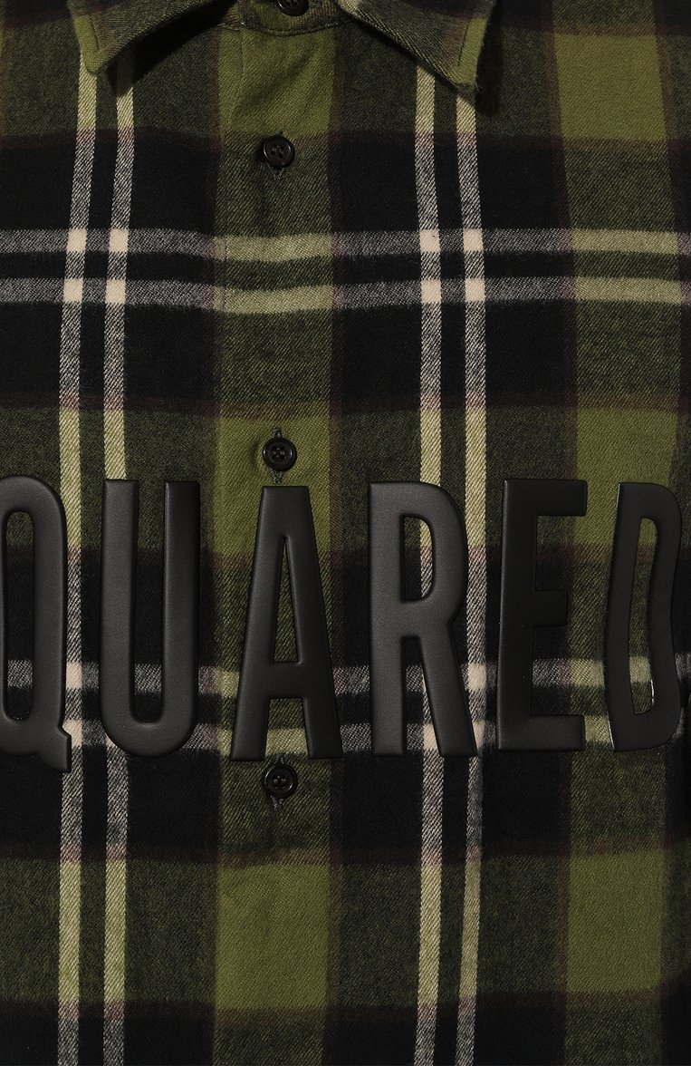 Мужская хлопковая рубашка DSQUARED2 зеленого цвета, арт. S74DM0758/S78107 | Фото 5 (Рукава: Длинные; Длина (для топов): Стандартные; Материал внешний: Хлопок; Манжеты: На пуговицах; Случай: Повседневный; Воротник: Кент; Принт: Клетка; Стили: Кэжуэл; Автоматизация состава: Проставлено; Автоматизация ТО: Проставлено; Детали: Декор)