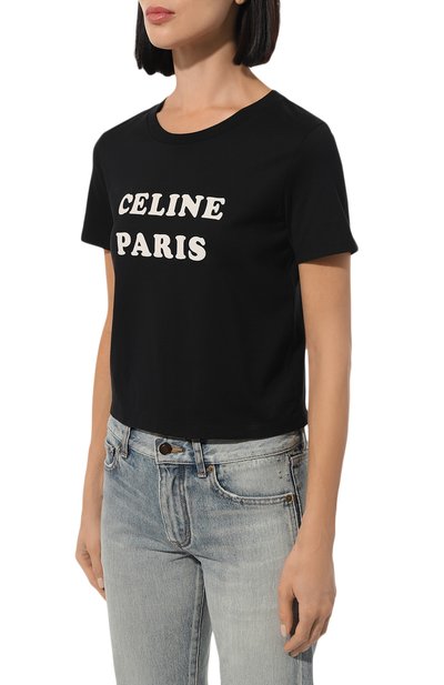 Хлопковая футболка CELINE черного цвета по цене 68950 руб., арт. 2X885/671Q, фото 3 Хлопковая футболка CELINE, арт. 2X885/671Q, фото 3