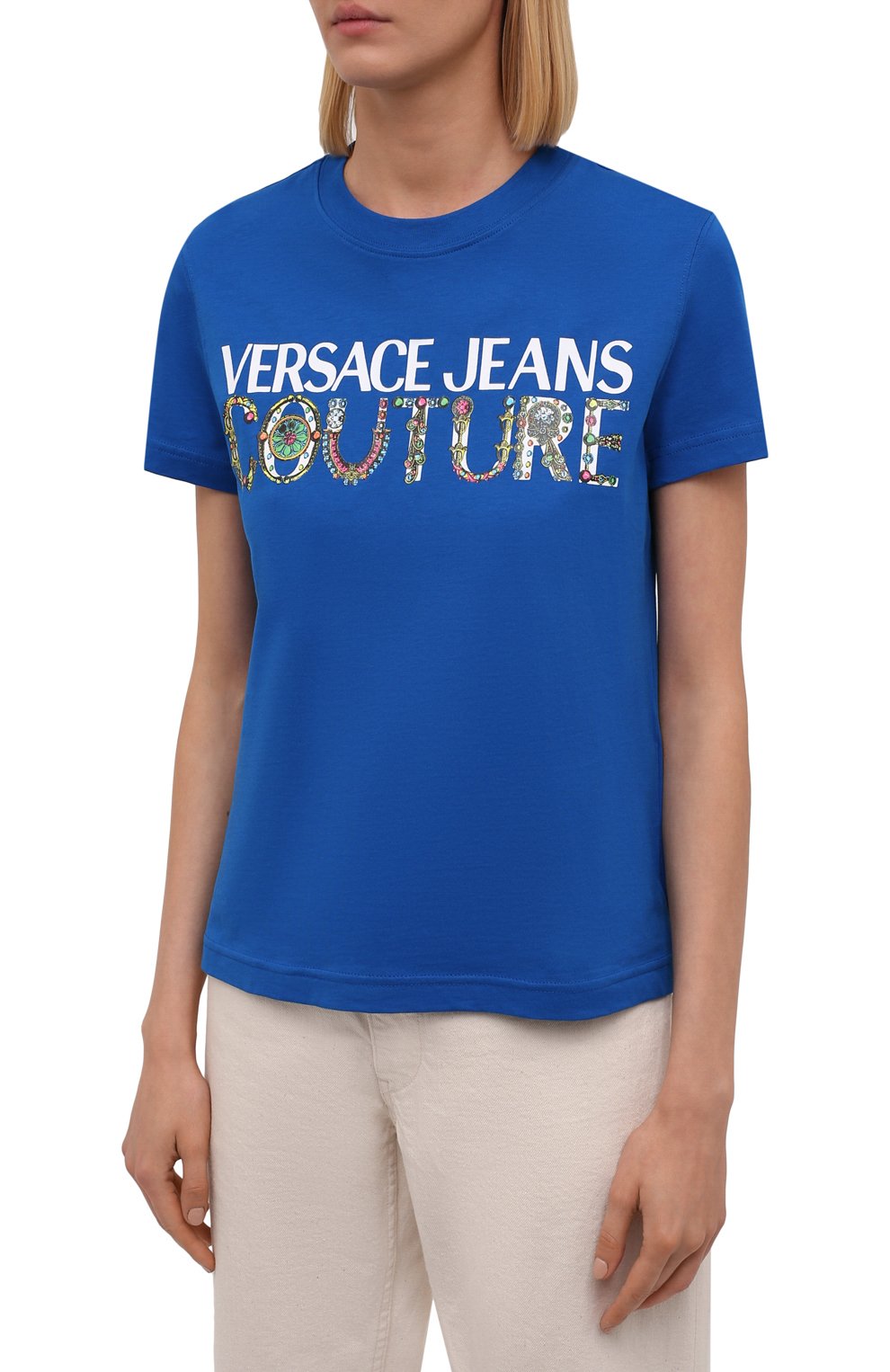 Хлопковая футболка VERSACE JEANS COUTURE, арт. 71HAHF03-71DP613 R L0G0 BIJ0UX 0RGANIC/CJ00F, фото 3