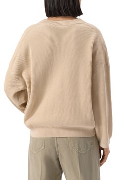Женский хлопковый пуловер BRUNELLO CUCINELLI бежевого цвета, арт. M19255002 | Фото 4 (Драгоценные камни: Проставлено; Рукава: Длинные; Материал сплава: Проставлено; Длина (для топов): Стандартные; Материал внешний: Хлопок; Стили: Кэжуэл; Женское Кросс-КТ: Пуловер-одежда)