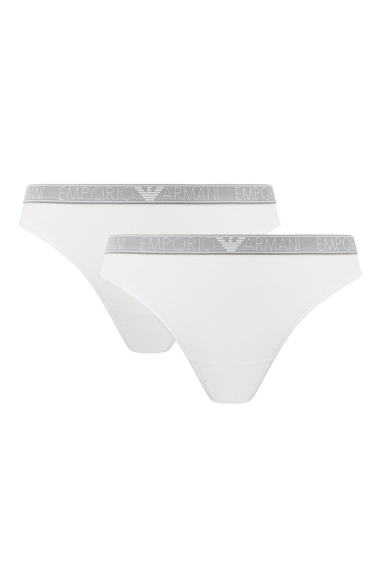 Женские комплект из двух трусов-слипов EMPORIO ARMANI белого цвета, арт. 164752/4R223 | Фото 1 (Нос: Не проставлено; Материал внешний: Хлопок)