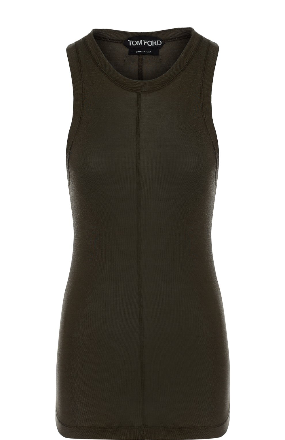 Приталенный шелковый топ с круглым вырезом TOM FORD хаки цвета по цене 58500 руб., арт. 118TSJ199-FAX290, фото 1 Приталенный шелковый топ с круглым вырезом TOM FORD, арт. 118TSJ199-FAX290, фото 1