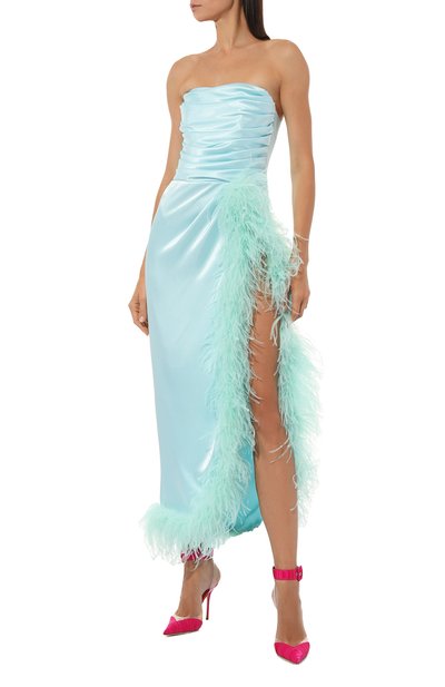 Атласное платье с отделкой перьями SASHA KIM, арт. УТ-00001287, фото 2