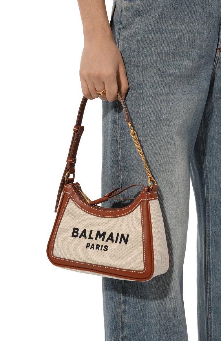 Женская сумка b-army BALMAIN бежевого цвета, арт. CN1BT743/TCFE | Фото 2 (Материал: Текстиль; Размер: small)