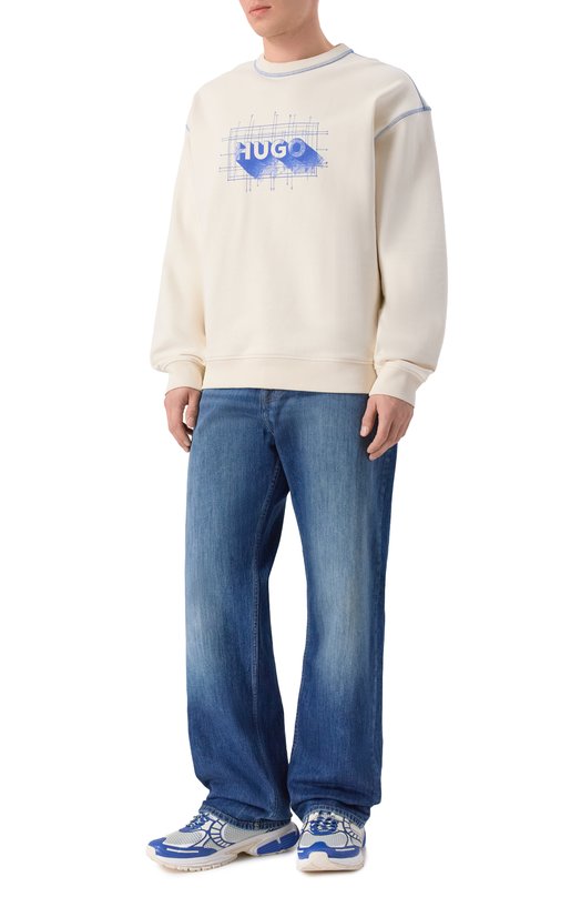 Хлопковый свитшот HUGO Blue 50553505 Кремовый  50553505 Фото 2