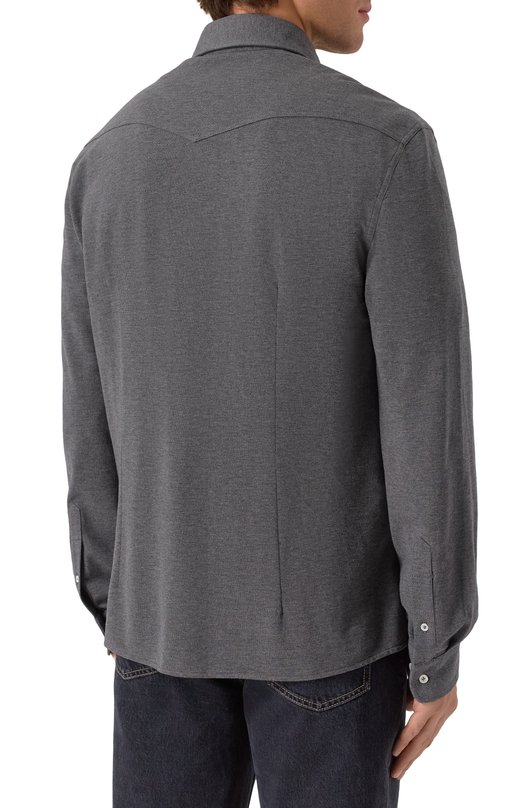 Хлопковая рубашка Brunello Cucinelli ME8546666 Серый  ME8546666 Фото 4