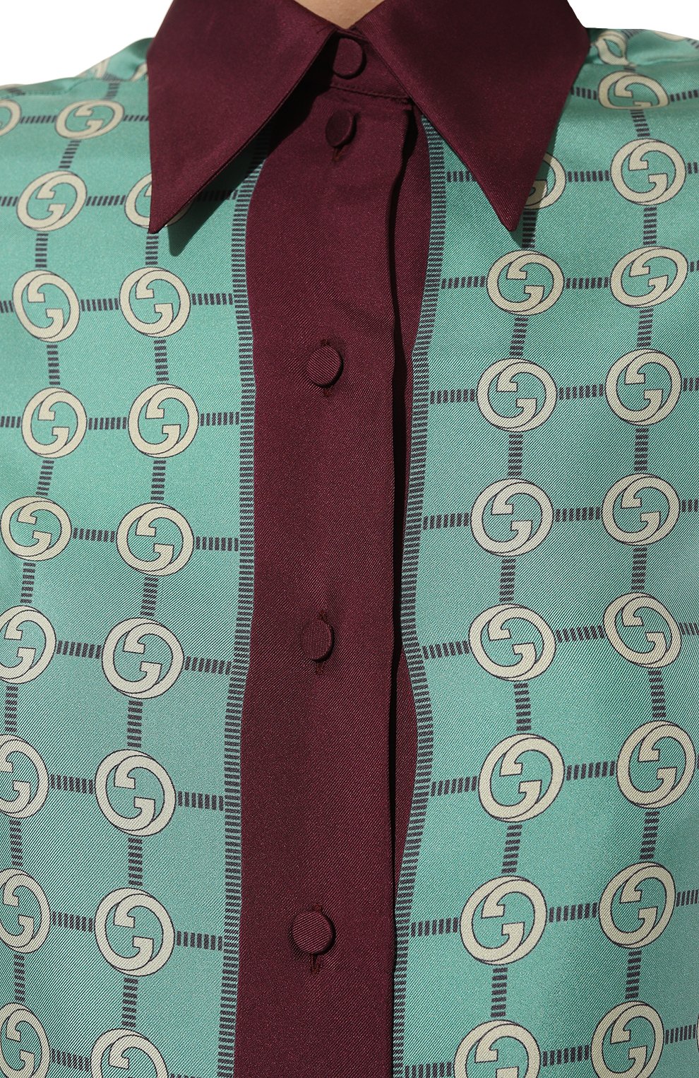 Шелковая рубашка GUCCI бирюзового цвета по цене 158400 руб., арт. 652649 ZAGL3, фото 5 Шелковая рубашка GUCCI, арт. 652649 ZAGL3, фото 5