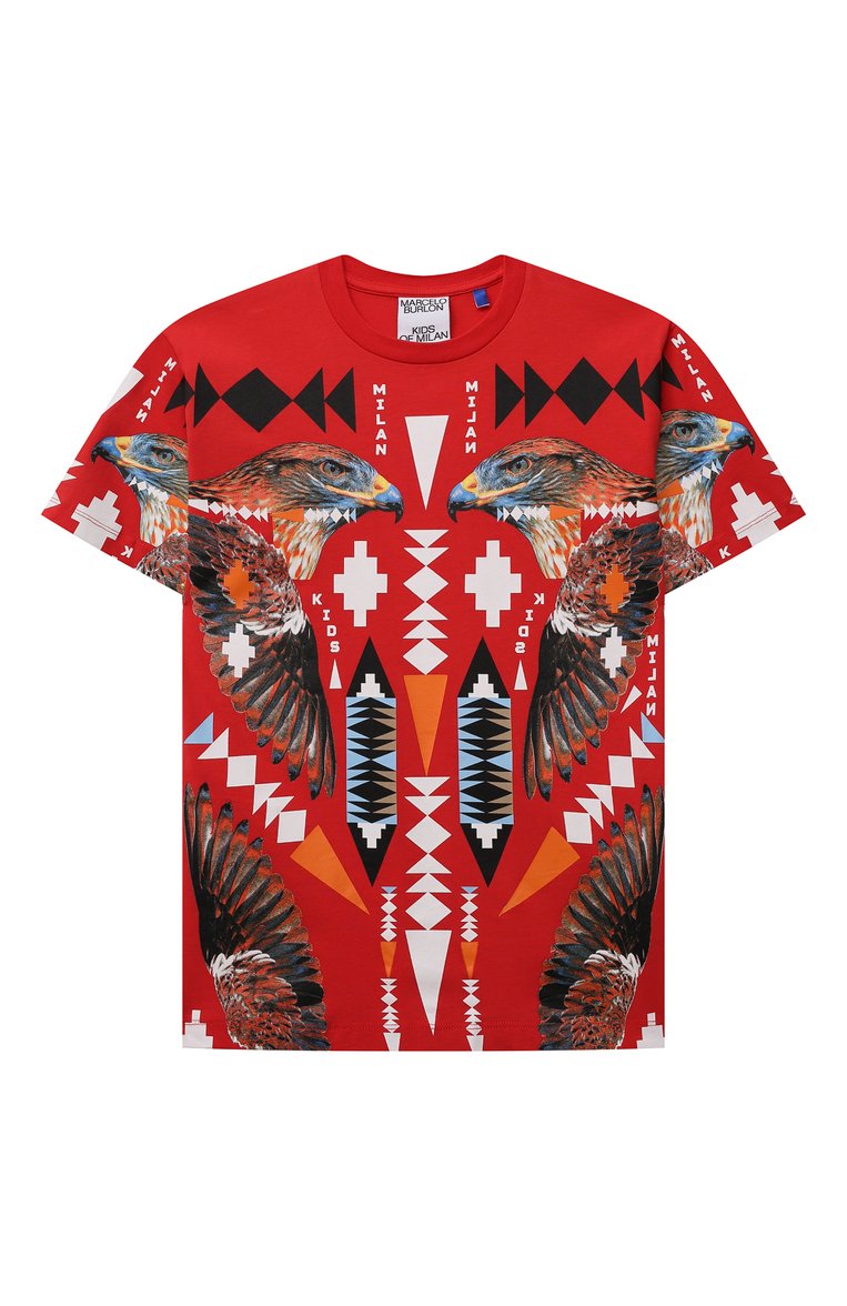Детская хлопковая футболка MARCELO BURLON KIDS OF MILAN красного цвета, арт. CBAA002F21JER013 | Фото 1 (Материал внешний: Хлопок; Рукава: Короткие; Мальчики Кросс-КТ: Футболка-одежда; Материал сплава: Проставлено; Драгоценные камни: Проставлено; Ростовка одежда: 10 - 11 лет | 140 - 146см, 12 лет | 152 см, 8 лет | 128 см)