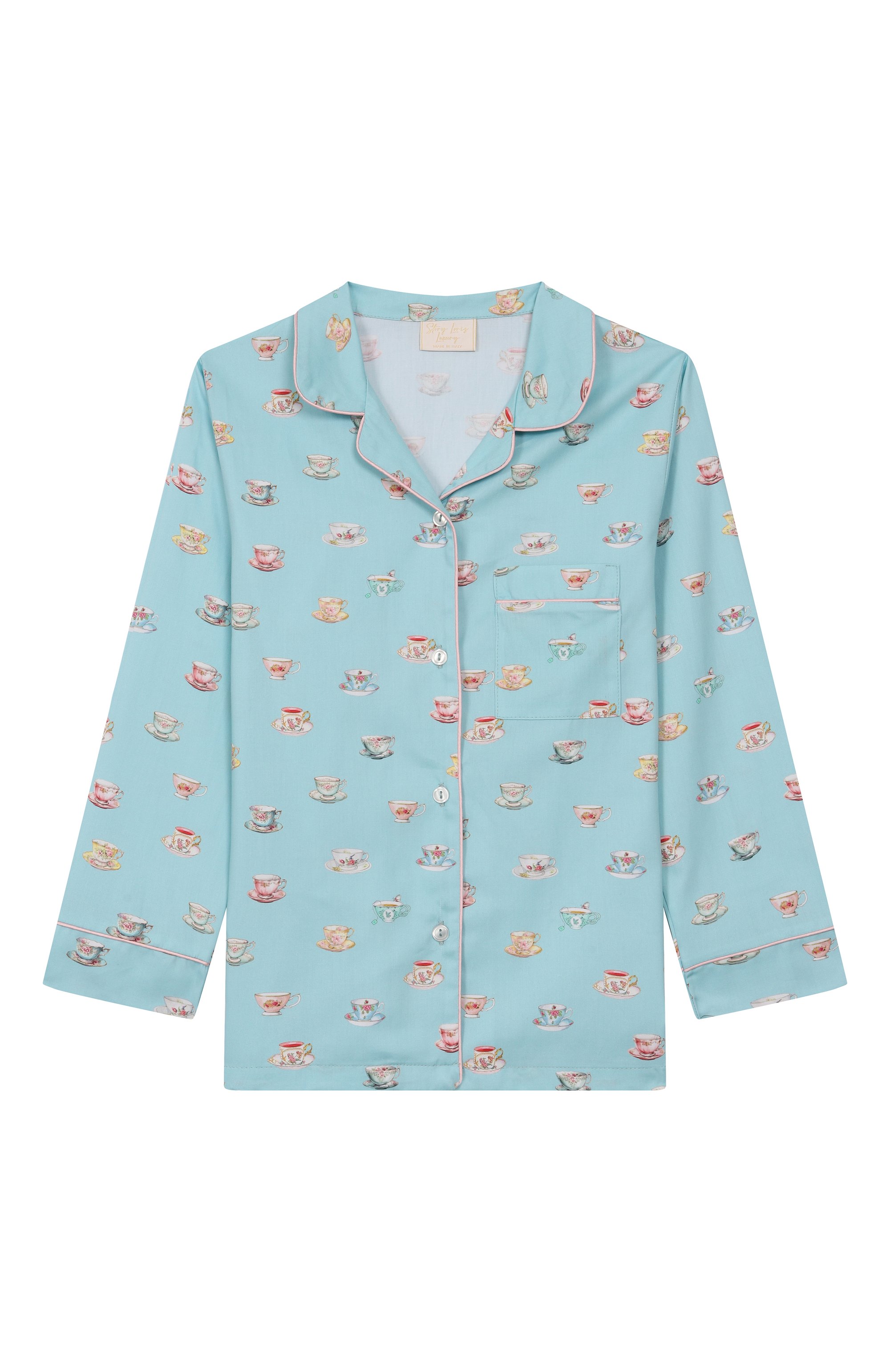 Хлопковая пижама STORY LORIS голубого цвета по цене 17400 руб., арт. 35101/8-16, фото 2 Хлопковая пижама STORY LORIS, арт. 35101/8-16, фото 2