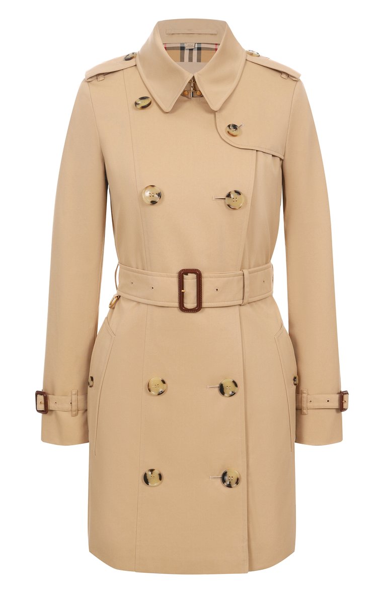 Женский хлопковый тренч BURBERRY бежевого цвета, арт. 8079408 | Фото 1 (Рукава: Длинные; Длина (верхняя одежда): До середины бедра; М�атериал подклада: Хлопок; Материал внешний: Хлопок; Кросс-КТ: Куртка; Стили: Кэжуэл)